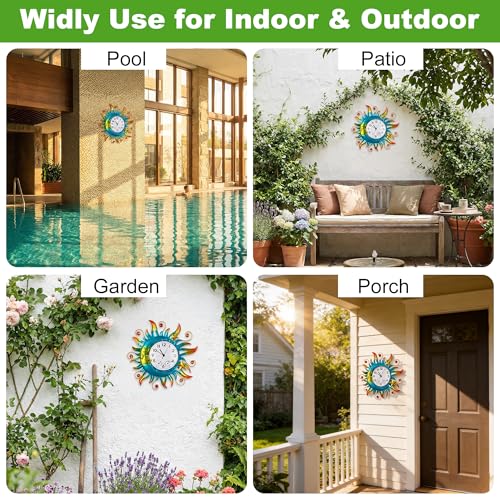 Outable Sun Moon Outdoor Clock Thermometer Combo 13 Inch Outdoor Clocks Waterproof Silent Non-Ticking Outdoor Wall Clock for Patio Living Room Kitchen Garden Decor by Outable - Image 8