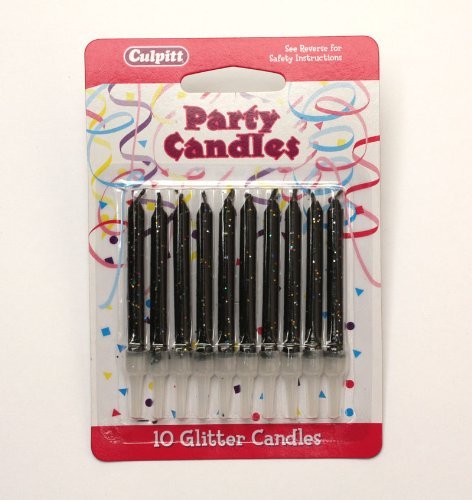 Décoration Gâteau Bougie Noir Paillettes 10 Pièces avec Supports