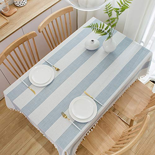 Trudelve Heavy Duty Cotton Linen Tablecloth For Rectangle Table Stitching Tassel Table Cloth For Dining Table Dust-Proof Table Cover For Tabletop Decoration (55"X70", Blue) #TOP5
