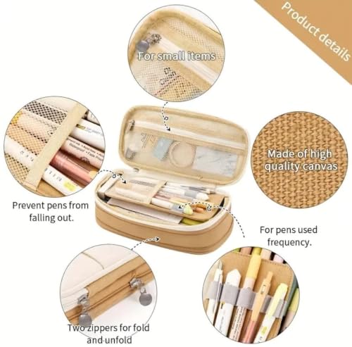 Image of WORSHIPER Big Capacity Pencil Pen Case Bag with Zipper Office College School Storage Large Capacity Bag Pouch Holder Box Organizer Colorful (Special - Gold Colour)