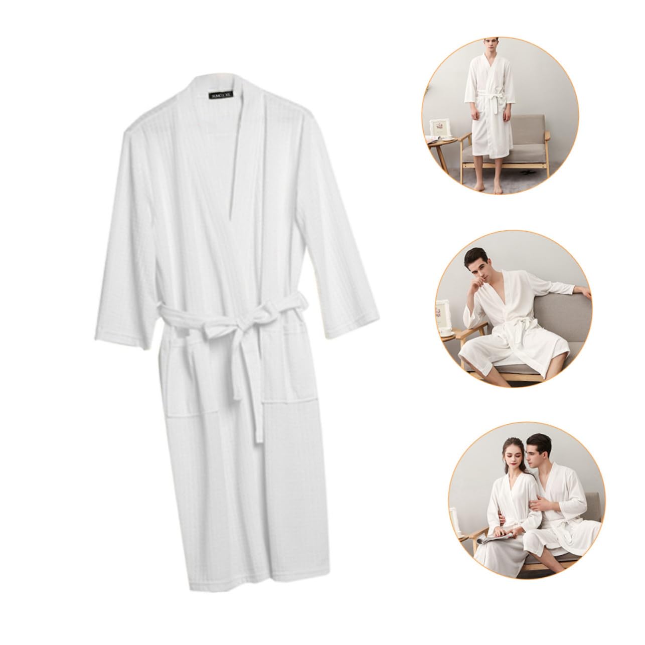 LIFKOME Peignoir Couple Homme à Manches 3/4 Respirant en Polyester Xl Blanc