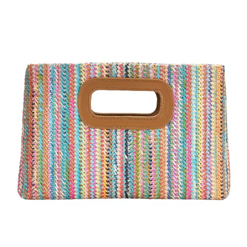 Straw Clutch Purses for Women with Top Handle Summer Clutch Purse Beach Vacation Evening Bag Boho Crossbody Beach Bags Rainbow