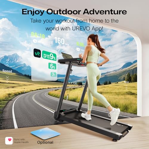UREVO Treadmill with Desk Workstation, Walking Pad Treadmills for Home Office, Under Desk Compact Design Treadmill with HIIT Programs, Remote Control, LED Display4