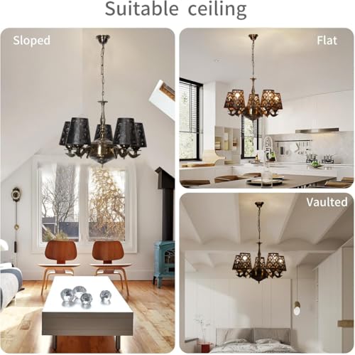 Image of Devansh 05 Lights Metal Etched Shade with Antique Golden Chandelier -Z