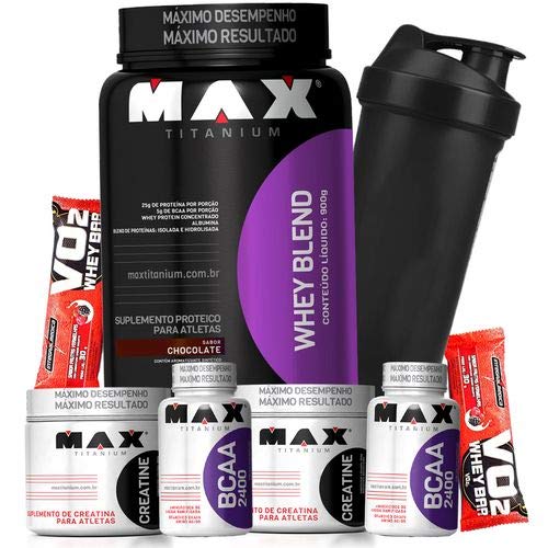 Promoção Max Titanium Whey Protein Blend 900g 2x Creatina 100g 2x Bcaa 2400 60cap 2x Barra Proteica