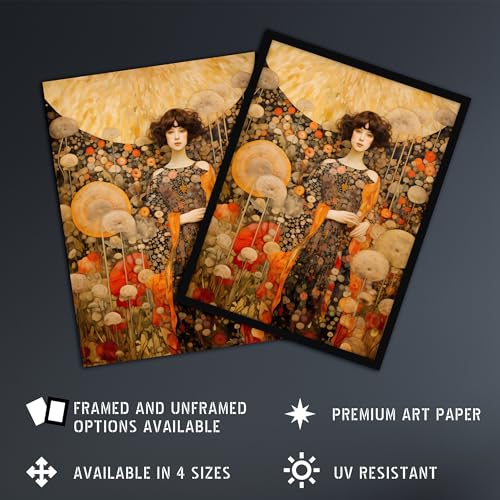Artery8 The Girl In The Dandelion Dream By Dianne Knope Klimt William Morris Inspired Style Wildflower Meadow Extra Large XL Wall Art Poster Print - Image 2