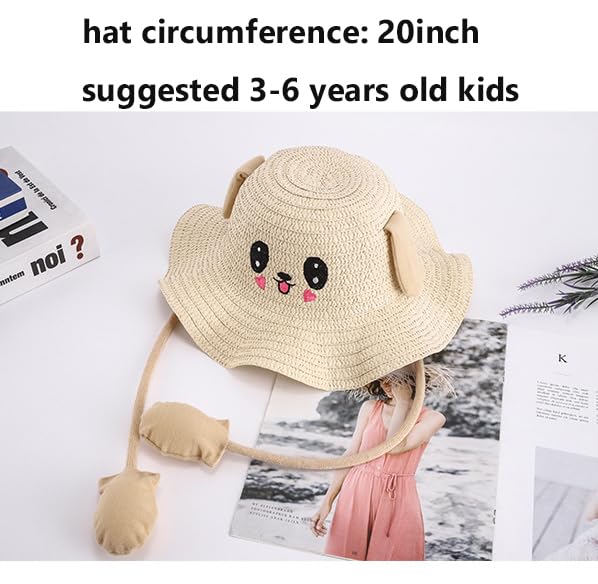 Children Cute Beach Bucket Rabbit Straw Sun Hat with Moving Ear Girl Summer Travelling Park Cowboy Hat Wave Fisherman Bucket3