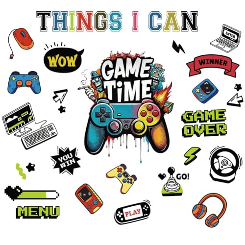 Game Over Wall Decals Stickers Gaming Controller Joystick Wall Decals Removable Video Games Wall Stickers Wall Art Peel and Stick Vinyl Wall Decor for Bedroom Living Room Office Home Decoration