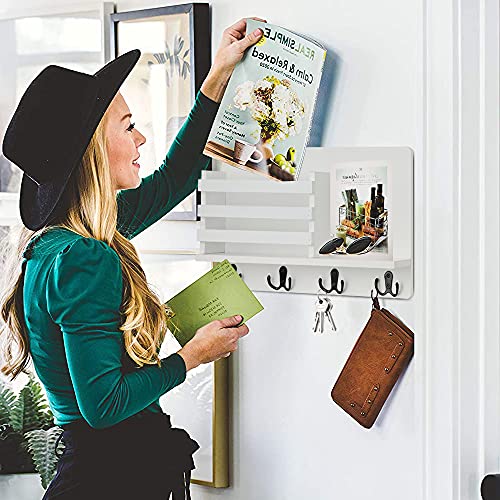 JIIKOOAI Holz Wandorganizer mit Haken – Multifunktionaler Schlüsselhalter für Briefe, Zeitschriften & Prospekte | Stylischer Wandregal mit Zeitungsständer