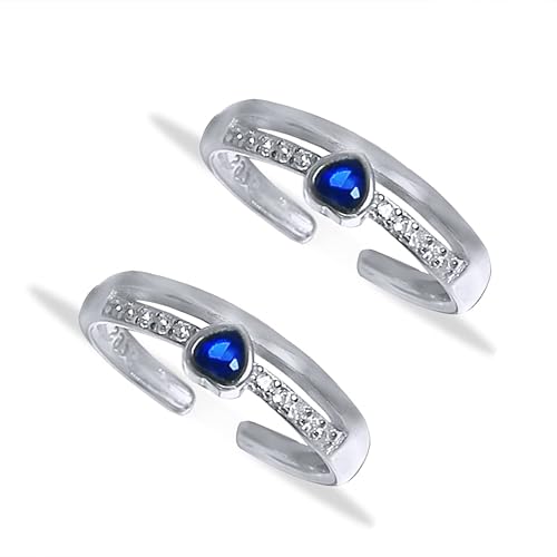 925 Sterling Silver Heart Blue CZ Toe Ring For Women