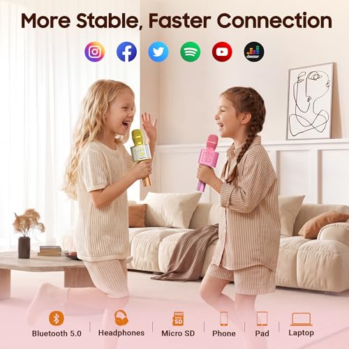 Image of BONAOK Wireless Bluetooth Karaoke Microphone,3-in-1 Portable Handheld Karaoke Mic Speaker Machine Home Party Birthday for All Smartphones PC(Q37 Pink)
