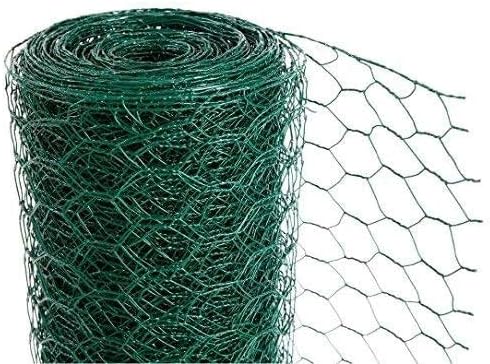 Chicken Wire Mesh Rabbit Animal Fence Green PVC Coated Steel Metal Garden Netting Fencing 25m (0.9m x 25m) - Hole Size: 25mm