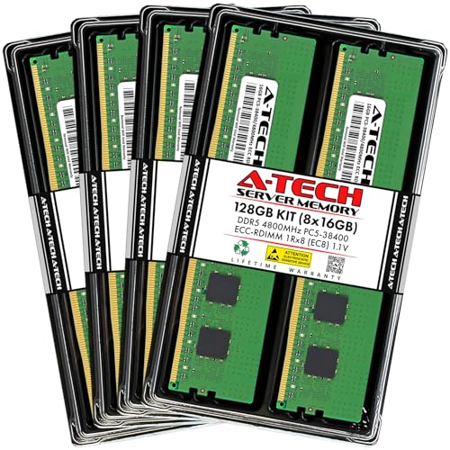 Image of A-Tech 128GB Kit (8x16GB) DDR5 4800MHz PC5-38400 ECC RDIMM 1Rx8 (EC8 10x4) Single Rank 1.1V ECC Registered DIMM 288-Pin Server RAM Memory Upgrade Modules (A-Tech Enterprise Series)