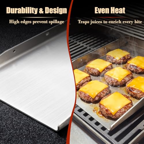 Denmay 40 x 30cm Edelstahl Grillplatte Plancha für Weber, Enders, Burnhard, Rösle videro, Plancha Grillzubehör für Gasgrill und Holzkohlegrill, 4mm Massiven Edelstahl Plancha Grillplatte mit Griff