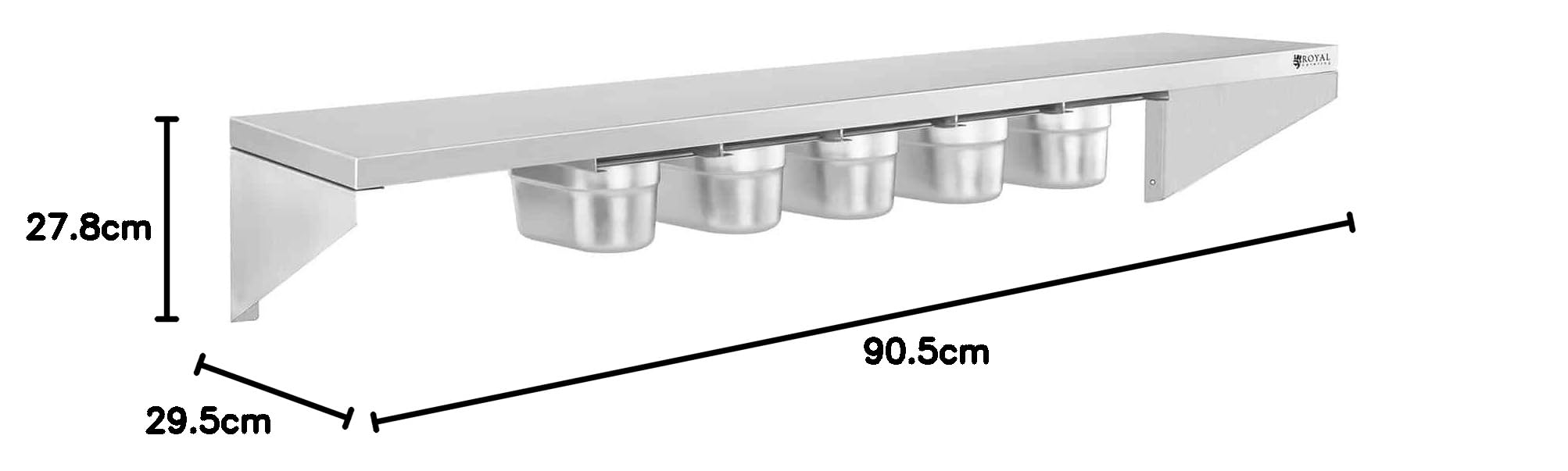 Royal Catering RCWR-5 GN1/9 pó?ka na przyprawy, stal nierdzewna, 90 cm, grubo?? 3,5 cm, grubo?? pok?adu 5 GN 1/9