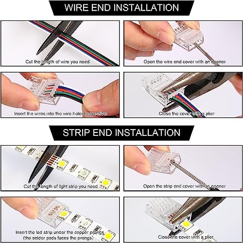 RUNCCI-YUN 5 m 5-pin LED Strip Extension Cable DC 12V-24V Connection Cable+ 10 sztuk 5-pin 10 mm LED Strip Connector do RGBW RGBWW L Plain LED Strip and other DC 12 V, 24 V LED lighting