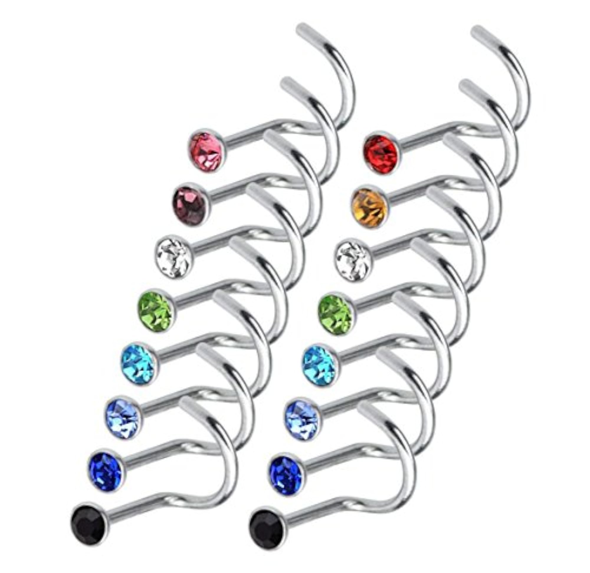 20pcs Rhinestone Steel Nose Studs Set, Colourful