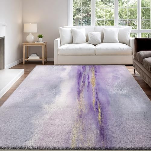 Genérico Gris Púrpura Alfombras para Sala de Estar, Lavables, Antideslizantes 60 x 120 cm, Dormitorio Cocina Comedor Alfombra de Interior de Pelo Corto Impresionista Abstracto Arte Patrón Alfombras