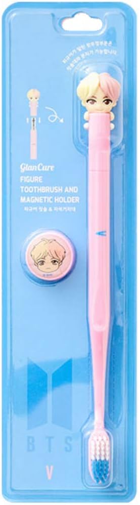 [BTS Official Merchandise] Fans Gift - K-Pop Idols Goods - BTS Character Figure Toothbrush with Convenient Magnetic Holder (V)