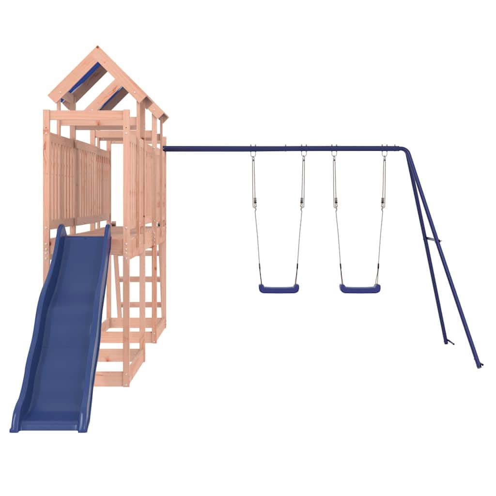 Torre da gioco in legno massiccio Douglasie con piattaforma da 90 cm, scivolo ondulato, doppia altalena, sabbiera e scala, giocattolo da giardino per bambini dai 3 agli 8 anni