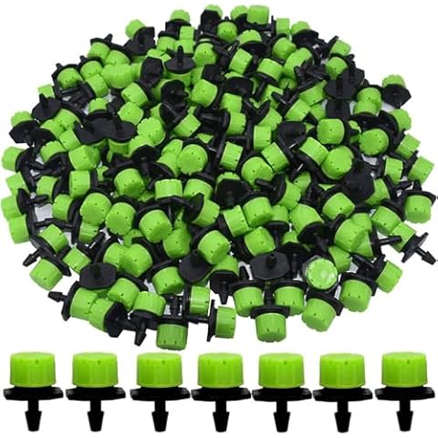 Kalolary 200Pcs 1/4Inch Adjustable Micro Drip Irrigation System Watering Sprinklers Anti-Clogging Emitter Dripper Green Garden Supplies Cover