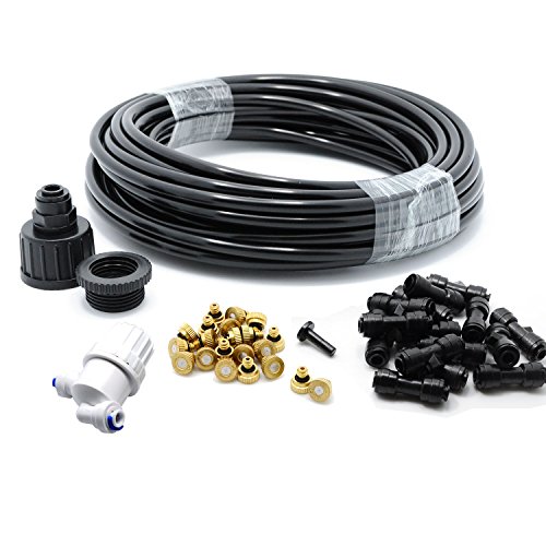 theBlueStone 40FT Mist Cooling System - 20 Brass Nozzles with in-Line Filter - Misters for Outside Patio Garden Greenhouse Trampoline for Waterpark Pet Deck Cooling