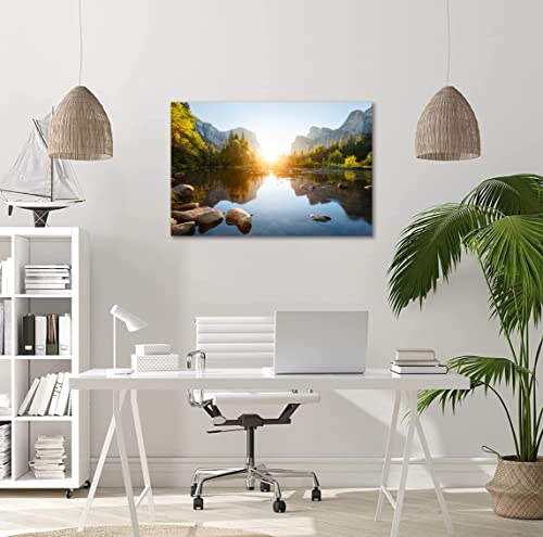 Yosemite National Park Canvas Wall Art Lake Photo Prints Landscape Painting Artwork Framed Home Decor For Bedroom Framed Ready To Hang (12X16 Inch) #TOP1