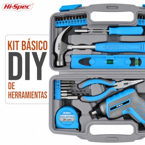 Miniatura 4 de Hi-Spec Caja Herramientas Basicas Con Destirnillador Electrico Inalambrico 3.6 Bateria 1300mah Usb. 35 Piezas. Maletin De Herramientas De Mano Con Juego De Puntas De Destornillador, Martillo, Y Mas.
