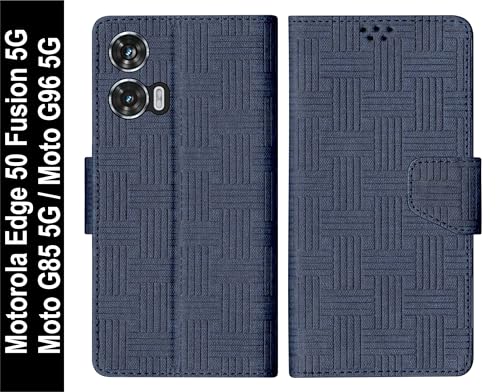 Image of SBMS Flip Cover for Motorola Moto Edge 50 Fusion 5G / Moto G96 / Moto G85 Back Cover Case with Magnatic Closure|Inbuilt Stand|Card & Money Pocket (Mat Blue)