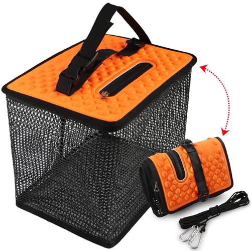 Dovesun Floating Fishing Basket Collapsible Fish Basket Portable Fishing Net Quick-Drying Rubber Coated Fishing Bait Storage Cage 3.5 Gallons