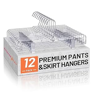 HOUSE DAY Skirt Hangers Pants Hangers with Clips Clear Plastic Pants Hangers with 2-Adjustable Clips Non-Slip Pants Hangers Space Saving for Closet Clip Hangers for Pant, Skirts, Shorts, Pack of 12