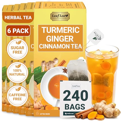 Image of LeafLea Ginger Turmeric Cinnamon Tea Bags, 240 Ct Caffeine-Free, 6 Boxes