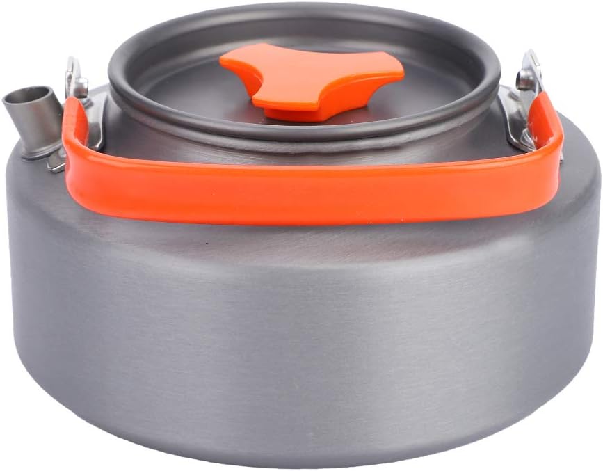 Qiilu Lightweight Aluminum Tea Kettle for Camping Hiking Kitchen - 1.1L Aluminum Teapot Coffee Tea Pot Kettle with Portable Design - Outdoor Teapot, Camp Kitchen Gear (orange handle)