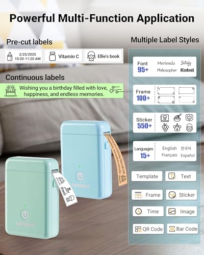 Image of ORGBRO Label Maker, Bluetooth Label Maker Machine with Tape, X1-Blue | Thermal Label Printer for Home, Office, School Organization, Fits Pre-Cut & Continuous Labeler, Sticker Maker, Blue