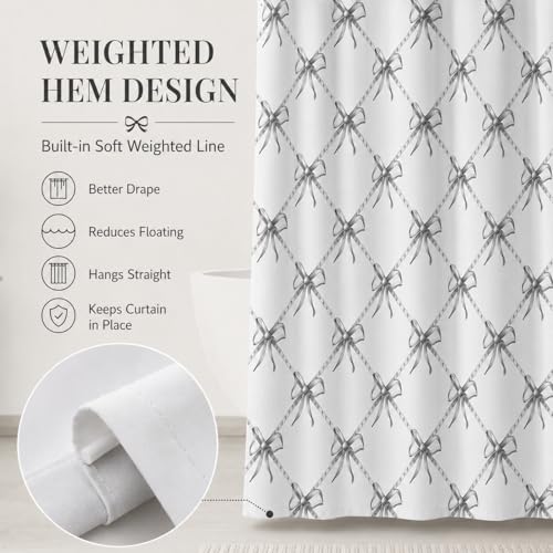 KAIRA Black Bow Shower Curtain, Cute Bowknot Watercolor Bathroom Curtain with Hooks, Aesthetic Waterproof Polyester Fabric Bathroom Decor, 72x72 Inches by KAIRA - Used condition - Image 4