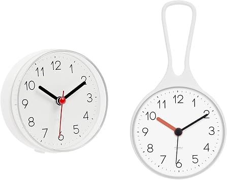 mooas Best Waterproof Bathroom Clock Bundle 2Way White & Loop White, Shower Clock, Wall Clock, Silent Non-Ticking Battery Operated, Suction Cup Wall Clock, Kitchen Clock
