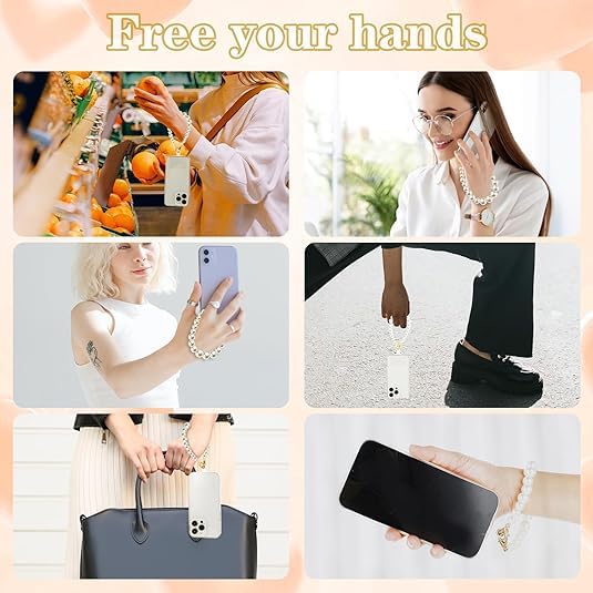 Image of KHOLAD White Bow Phone Chain Crossbody Pearl Strap | 2in1 Wrist & Shouler Crossbody Lanyard | Pearl Beads Charms Chain with Phone Tether Patches | Compatible with Most Phones, Bag, Purse