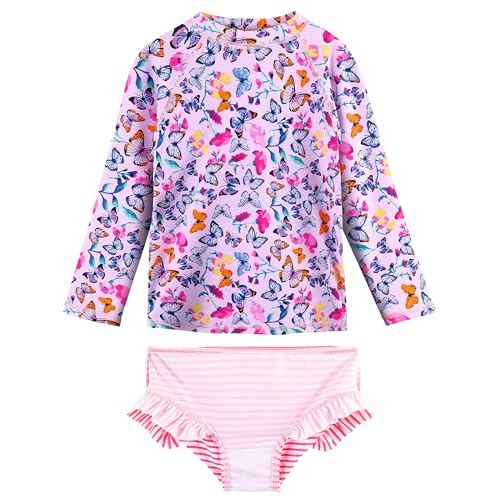 Image of XFGIRLS Girls 2-Piece Swimsuit Long Sleeve Rash Guard Set Toddler 6M-8Y | UPF 50+ blocks 98% UV, Quick-dry, Easy on /off, Bright colors stand out, Machine wash, Breathable, Beach, swim, water park