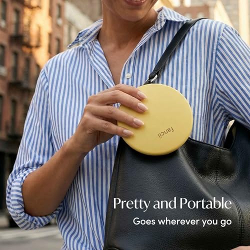 Image of Fancii Taylor Travel Makeup Mirror with LED Light, Rechargeable, 10x /1x Magnifying, Tru-Glow Lighting System, XL Large 5 inch Wide | Compact Mirror for Purses (Marigold)