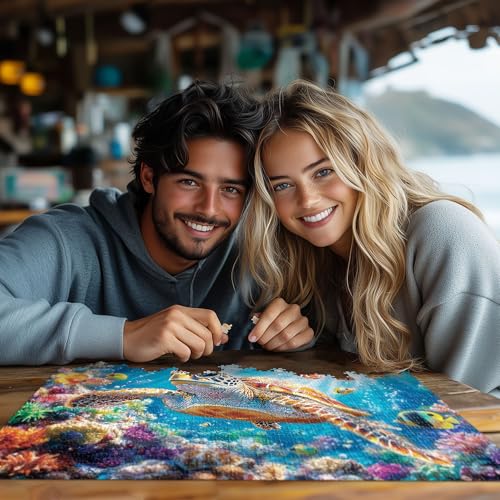 Puzzles for Adults 1000 Pieces Sea Turtle Ocean Fish Jigsaw Puzzle Tropical Underwater Coral Reef Clownfish Challenging Puzzles with Letter on Back 1:1 Poster Stress Relief Game Night Gifts miniatura 5