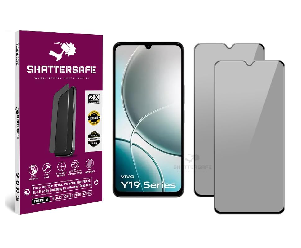 Image of Anti-Spy Privacy Tempered Glass Compatible For Vivo Y19e [Pack of 2]. 9H Hardness, Anti-Scratch, Edge-to-Edge Protection With Easy Installation Kit & Case Friendly Fit.