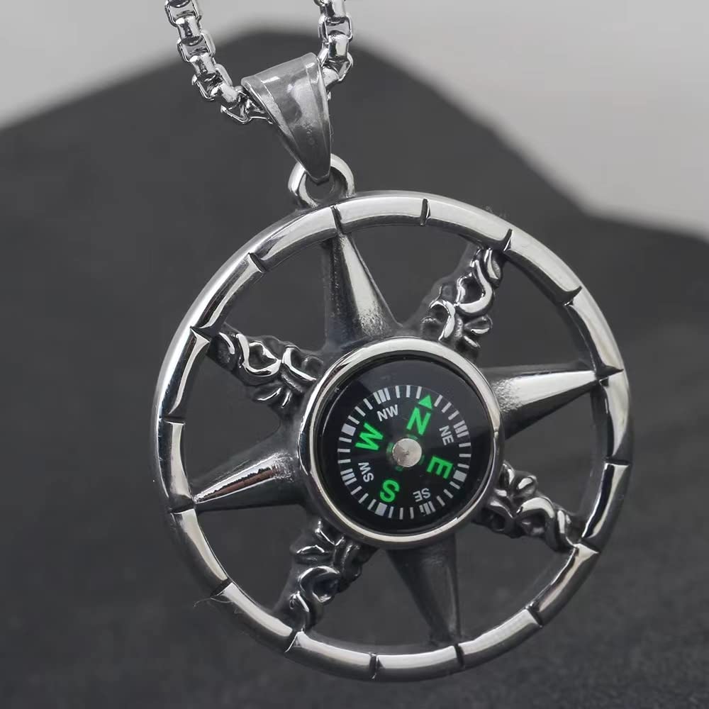 SUYGGCK Collana Necklace A Ciondolo della Bussola Marinaio Uomini da 60 Cm Donni di Gioielleria di Gioielli di Gioielli-Silver