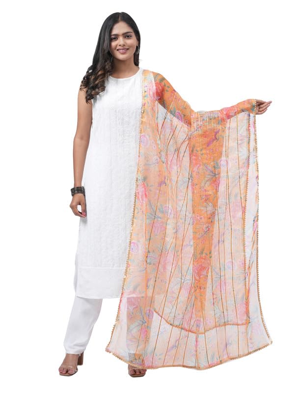 2.5 Meters Dusty Pink Organza Digital Floral Print Dupatta-image-18