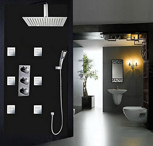 Mitigeur de douche thermostatique à trois poignées et jets de massage