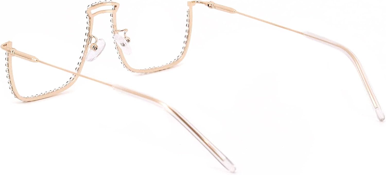 Naimo Half Frame Sparkling Crystal Sunglasses UV Protection Rhinestone Sunglasses Without Lens - Image 6