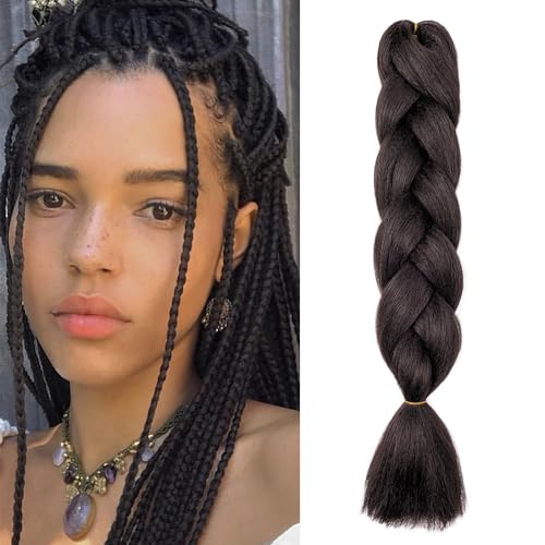 Cybelleza Extension Treccine Treccia Africane Capelli Marrone Sintetici Finti Lunghi Intrecciati 60cm Jumbo Braids 1 Ciocca 100g Crochet Twist Bellezza, Marrone Scuro