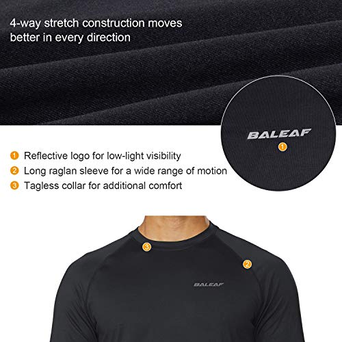 Baleaf Men's Long Sleeve Running Workout Shirts Quick Dry Athletic Gym T-Shirts Lightweight Soft Tee Tops Black Size M #TOP8