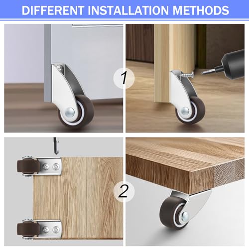 4 Pcs Small Rigid Caster Wheels, 1 Inch Non-Swivel Low Profile Casters, Horizontal or Vertically Mounted Silent Rubber Replacement Wheels for Furniture, Side-Sliding and Pull-Out Projects