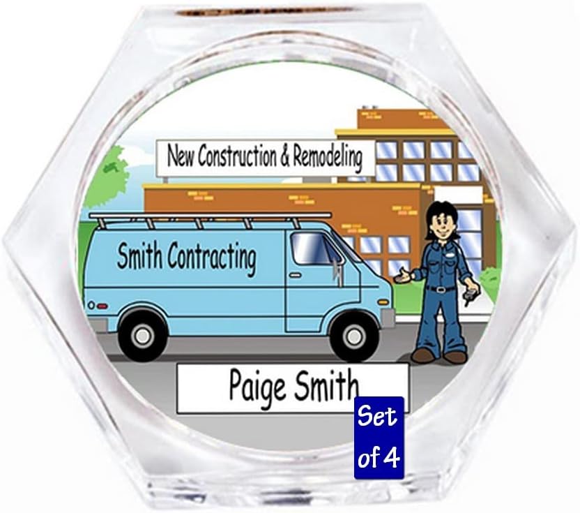 Personalized Service Van, Blue - Female Drink Set of 4 Coasters - Great Gift!
