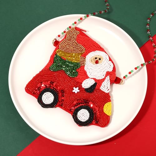 NVENF Christmas Purse Crossbody Bag for Women Beaded Christmas Tree Reindeer Boot Shoulder Bag Holiday Accessories Gifts3